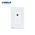 Livolo US TV y computadora Conector RJ 45 con enchufe de pared eléctrico con conexión a internet y cristal blanco perla VL-C591VC-11